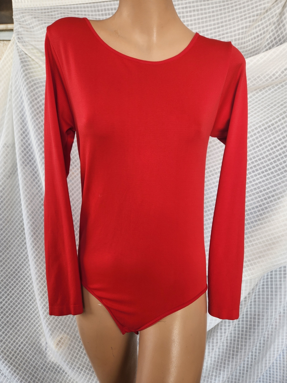Spirit Women's Long Sleeve Red Scoop Neck Bodysuit